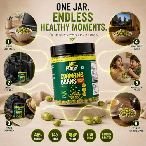 Image of Big Pantry Roasted Edamame Beans 150g | 46% Plant Protein & 17% Fiber | Lightly Salted High Protein Vegan Snack | Healthy Ready to Eat Soybeans
