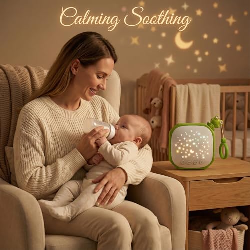 Image of White Noise Sound Machine Baby with Star Projector | Portable Sleep Music Sound with Hook for Nursery, Bedroom, Travel, Infant, The Best Gift for Baby (Frog)