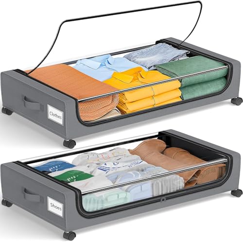 SweetMemo Under Bed Storage Boxes with Wheels 2 Pack 60L Each 81x44x16 cm