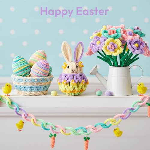 Image of Caydo 300 Pieces Macaroon Pipe Cleaners for Flowers, Thick Fluffy Chenille Stems for Creative Art & Craft Making and Easter Decorations