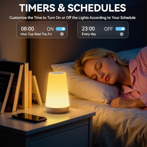 Image of Auxmir Smart Night Light, Dimmable Nursery Table Lamp for Baby Work with App /Voice Control, LED Lamp with Music Sync and 100+ Scene Modes, Bedside Timer Lamp for Bedroom Living Room Sleep Aid(Corded)