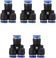 Vista 51 de 5 piezas de conector de reducción de tubo en T neumático con forma de T de 3 vías de 10 mm x 6 mm x 10 mm, conector rápido de empuje en T