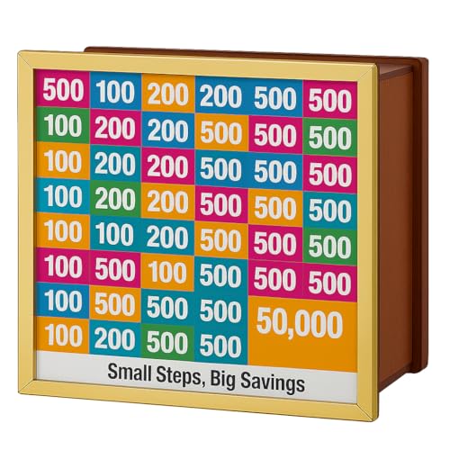 Image of Bonsenkitchen Money Saving Box for Kids and Adults | Wooden Money Bank with Lock | 50,000 Saving Box with Numbers | Undiyal Hundi Pig Bank (Small Multi 50000)