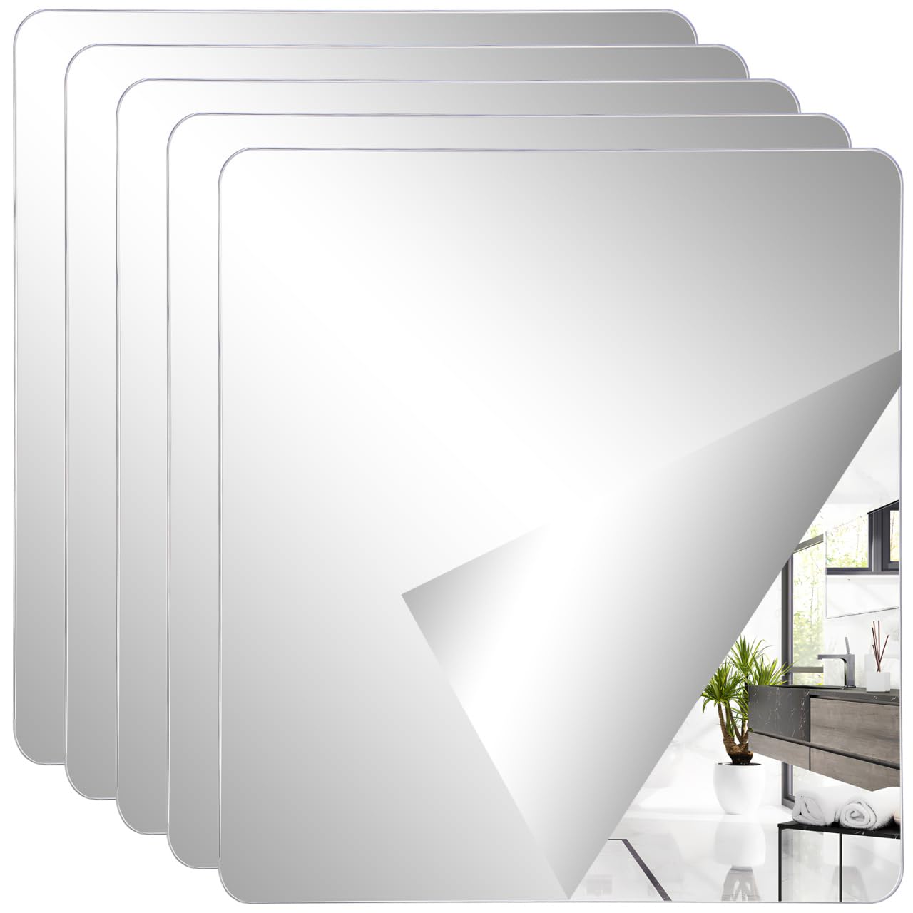 PRETYZOOM Self Adhesive Mirror Tiles 7 87X7 87 Inch Square Acrylic Wall Mirrors Unbreakable Flexible Mirror Sheets for