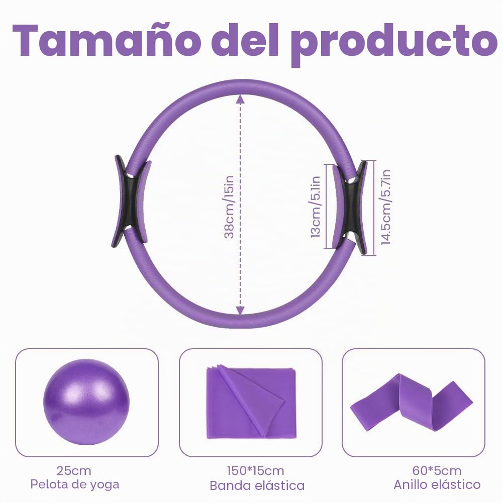 6 Kit Pilates en Casa, Aro Pilates con Asas Acolchadas Dobles, Mini Bola, Bandas de Resistencia, CíRculo de Resistencia, Extractor de Pedales y Extractor Figura 8, Accesorios Pilat para Casa