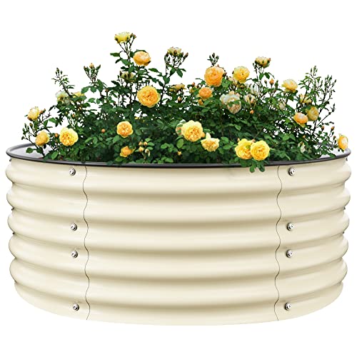 Nossta 17" Tall Metal Raised Garden Bed 42" Round Outdoors Galvanized Planter Raised Bed Box With Anti-Rust Paint For Planting Vegetables And Herb(Ivory) #TOP20