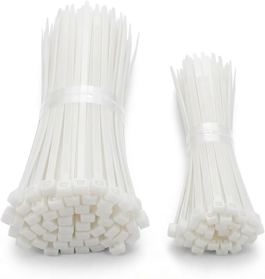 White Zip Ties Heavy Duty 200Pack：Heavy Duty Cable Ties with High Tensile Strength, UV Resistant Wire Ties for Indoor and Outdoor Use (100pcs 6" + 100pcs 12") (Clear)