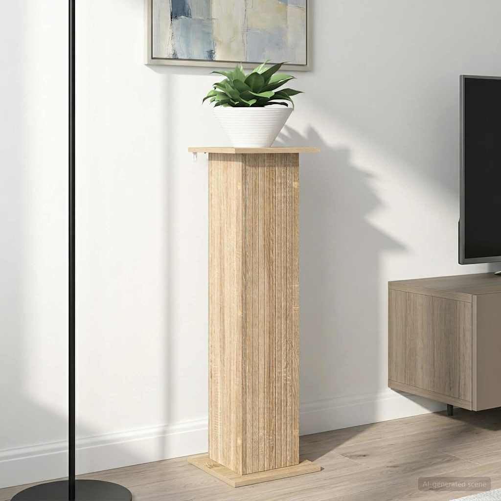 Pflanzenständer 2er Set, Blumenhocker aus Holzwerkstoff, Pflanzensäule für Zimmerpflanzen und Sukkulenten, Blumensäule Modern, Sonoma-Eiche 30,5 x 30 x 100,5 cm