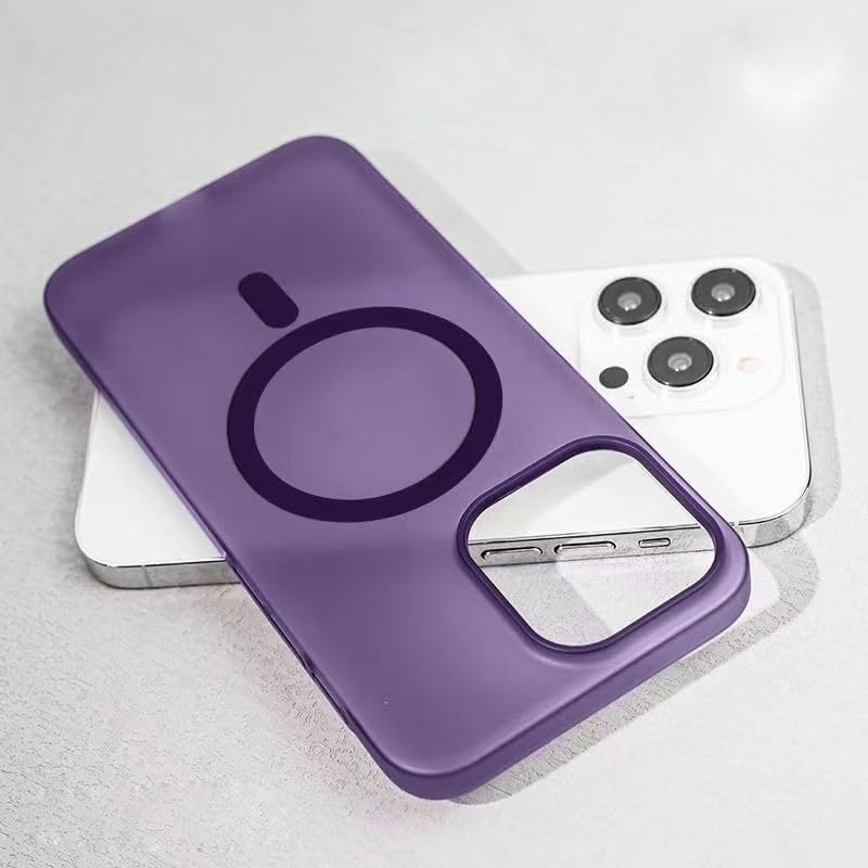 Image of DIZORO Matte Case for iPhone 14 Pro Compatible with MagSafe, Camera Lens Full Protection, Shockproof Translucent Frosted TPU Soft Phone Cover, Anti-Fingerprint (Deep Purple)