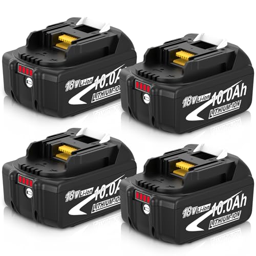 Pack de 4 Batteries 10.0Ah de Rechange pour Makita Batterie 18V BL1860B BL1850B BL1840B Compatible Charge DC18RC DC18RD-Outils sans Fil LXT DHP485 DTD154 DHS68 -Haute...