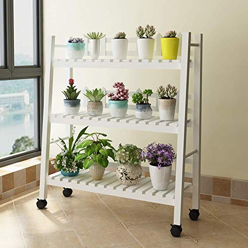 JY&WIN Scaffale per Piante in Legno con Ruota Universale, Scala a 3 Livelli Scaffale per Piante da Fiore Indoor Outdoor Cortile Giardino Patio Balcone Rack di stoccaggio-Bianco 31x12x38,5 (80x31x98 - Image 8