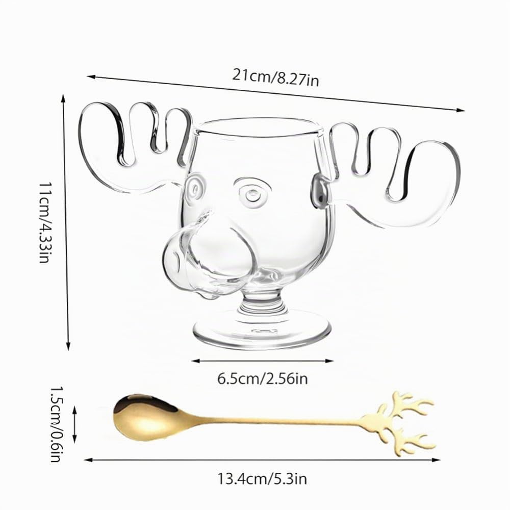 Generisch Elchgläser Set – Weihnachtsgläser 300ml Hoch & Niedrig, Moose Christmas Glass, Elk Glasses Christmas Mug, Eierlikör Gläser für Winterdrinks (3 PC Kurzstielglas)