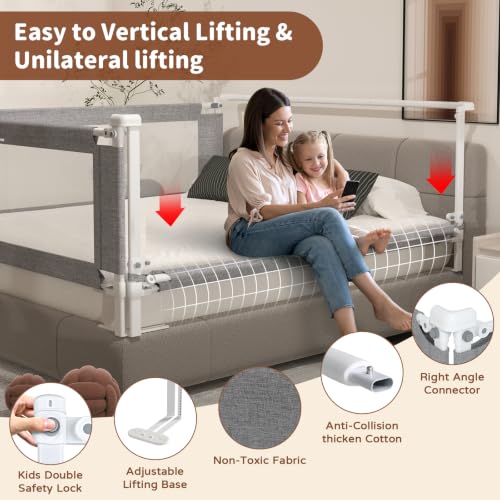 Image of 3-Piece King Size Bed Rail for Toddlers - Height Adjustable Baby Bed Rail Guard with Headboard Rod,Safety Bed Rails for King Size Bed with Child Lock(78.74x78.74x74.8 Inch)