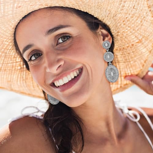 Boho Western Earrings for Women Vintage Concho Statement Gold Silver Turquoise Earrings Western Jewelry Gifts for Womens Country Concert Outfits4