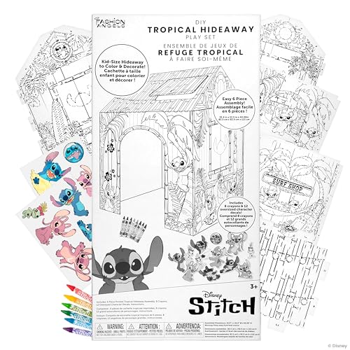 Fashion Angels Disney Stitch DIY Tropical Hideaway Playhouse, Color & Decorate Kid-Size Play Set with Crayons & Decals, Fun Craft Activity for Kids Ages 3+