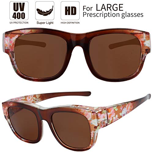 Image of The Fresh High Definition Polarized Wrap Around Shield Sunglasses for Glasses - Leather Eyeglasses Case