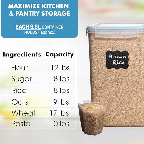 Image of Shazo 2 PC (9.5L | 321 Oz) Extra Large Bulk Food Storage Containers with Airtight Lids for Flour, Sugar, Rice, Cereal & Pasta - Leakproof, BPA-Free Plastic Canisters for Kitchen & Pantry Organization