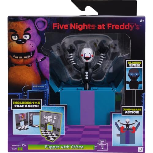 Jazwares Five Nights at Freddys Puppet Office Set - 5-Inch Articulated Figure with Jumpscare Feature Glow-in-The-Dark Eyes and Optical Diorama