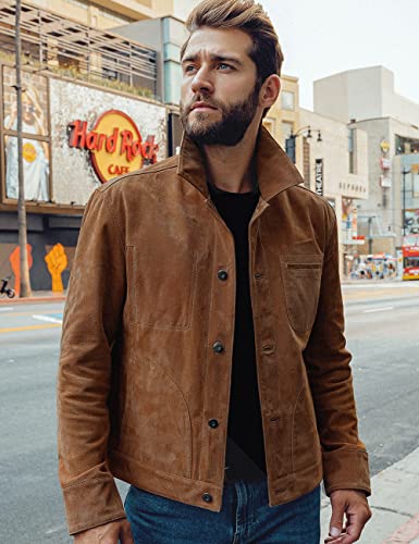 FLAVOR Men's Suede Leather Jacket Trucker Coat3