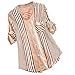 Produktbild Damen V-Ausschnitt Streifen Kurzarm Hemd, LeeMon Übergröße Loose Fit Top T-Shirt Bluse Tops Oberteile Frauen Hemdbluse Elegant T-Shirt Baumwolle Lässige Mode Button V-Ausschnitt Einfarbig