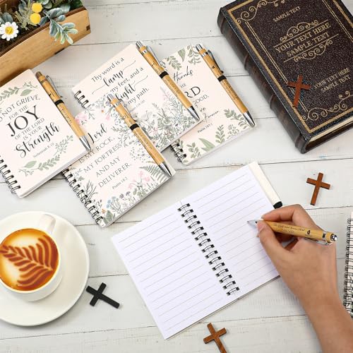 Image of Engrowtic 60 Sets Christian Gift Bulk for Church Inspirational Religious Spiral Bible Verse Prayer Notebook with Sticky Note Pen for Study Group Member Back to School Teacher Vbs Sunday School (White)