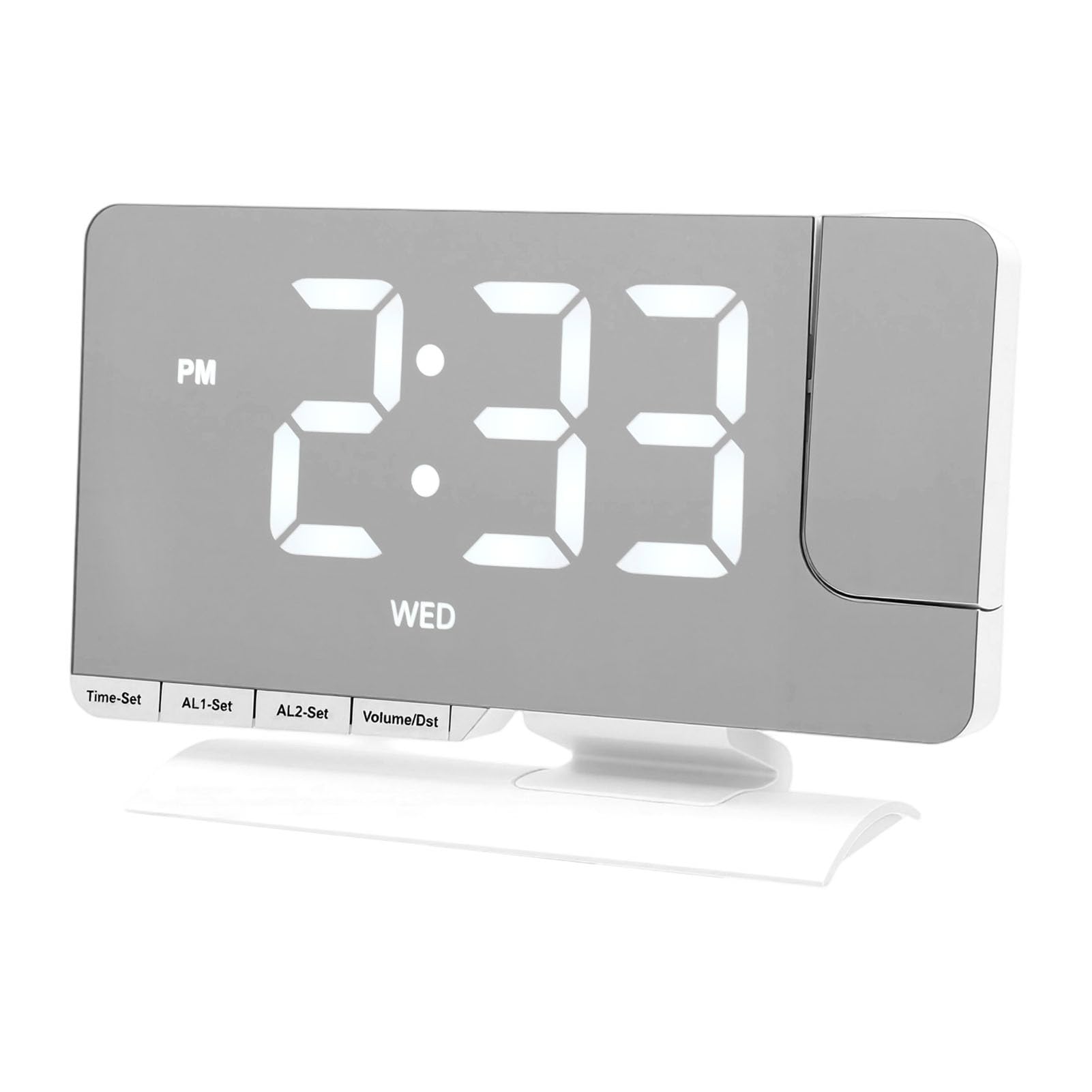 Cocoarm Projektionswecker mit Großem LED-Display, Digitaluhr mit Projektor, 180 Grad Drehbare Projektion, 6 Helligkeitsstufen, Dual-Alarm, USB-Aufladung, für Schlafzimmer, Schreibtisch (White)