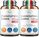 Fosfatidilserina Pura Ps 400mg Cortisolo Memoria Concentrazione Integratore con Vitamina B1 (Tiamina) B6 B12 Acido Folico 2x60 Capsule bundle Poemia