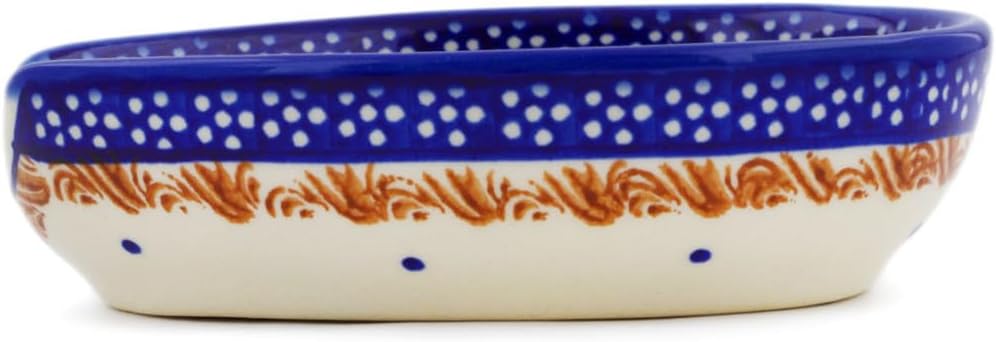 Polmedia Polish Pottery Spoon Rest - Blue Cornflower Pattern Handmade in Boleslawiec Poland by Ceramika Bona + Certificate of Authenticity