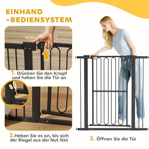 PawHut Treppenschutzgitter 104cm Türschutzgitter Absperrgitter ohne Bohren 76-104 cm Schutzgitter aus Stahl für Hunde, Haustiere Treppen, Tür, Schwarz