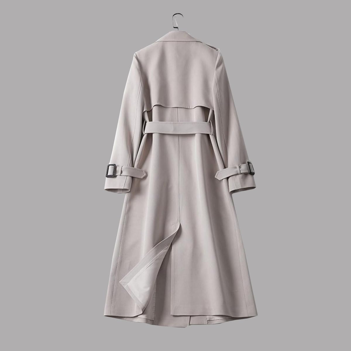 Women's Double Breasted Trench Coat Long Dress Jacket Classic Mid-Length Belted Lapel Overcoat