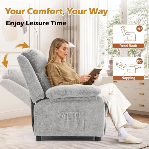 Image of Korser Recliner Chair, Living Room Chairs for Adults, Padded Deep Seat Reading Chair with Side Pockets, Small Recliners for Small Spaces, Lounge Chair for Living Room, Bedroom, and RV (Chenille)