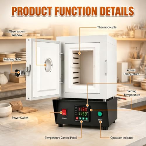 Image of 1500W Electric Kiln for Jewelry Making, Muffle Furnace, Pottery Glazing | Temperature Control Pottery Kiln, 0-2102℉ /1150℃, Heat Treat Oven For Jewelry Making, Metal Casting, DIY Projects