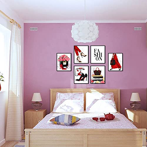 Huilida Fashion Women Wall Art Prints For Modern Home Decoration Red High Heel Skirt Makeup Themed Unframed Paintings Pictures Living Room Teen Girls Bedroom Posters Artwork Set Of 6 Piece 8*10In #TOP5