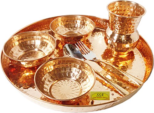SHIV SHAKTI ARTS Handmade set of 8 piece 1 Plate Thali3 Bowls 1 Spoon 1 Fork 1 Glass for serving purpoe