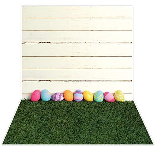 Allenjoy 5X7ft Happy Easter Theme White Wood Backdrops for Photography Green Grass Lawn