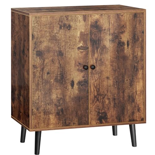 Huuger Rustic Brown Buffet Cabinet with Solid Wood Feet - 2 Door Storage Sideboard for Kitchen,...