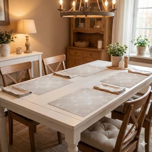 Image of YELONA Placemats for Dining Table - Heat Resistant, Non-Slip & Washable PVC Vinyl Table Mats - Set of 4, 45 x 30 cm (Beige & Cream)