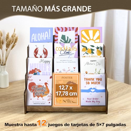 Expositor de postales de madera noble PUERSI con acabado marrón de 4 niveles 3