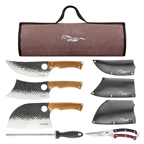 9 PCS Butcher Viking Camping Knife Set, 7' Serbian...