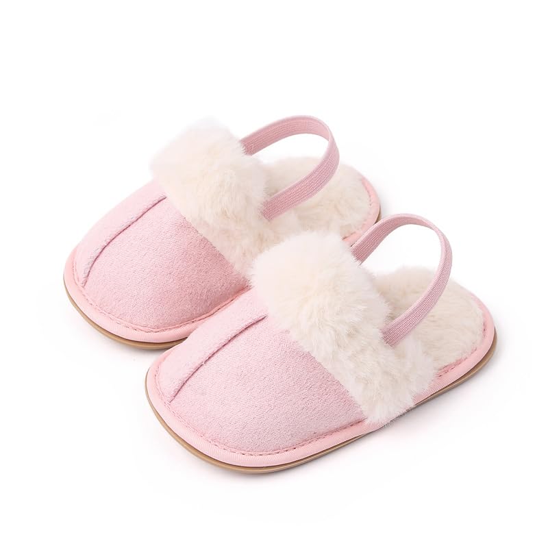 Image of RAYORISA Baby House Slippers Toddlers Infants Fuzzy Slippers 0-18 Months Boys Girls Cozy Fleece Shoes with Heel Strap