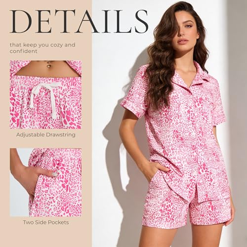 Image of LYCY Womens Pajamas Set Floral Print, Soft Pajamas for Women Shorts Set, Summer Button Down 2 piece Women Pjs