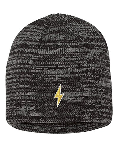 One Size Black/Dark Grey Marled Lightning Bolt Embroidered Knit Beanie Cap