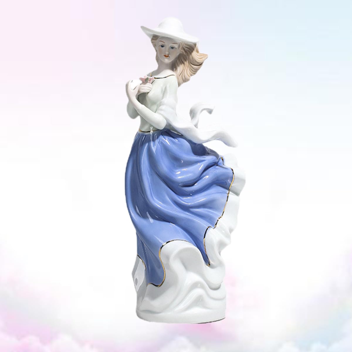Homoyoyo Figura de Cerámica Azul Estilo Europeo para Decoración de Escritorio, Artesanía Hecha a Mano Diseño Único para Adornar el Hogar