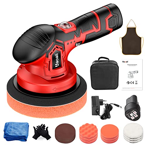 Uaoaii Akku Poliermaschine, Exzenter Polierer für Auto, 6 Variable Geschwindigkeit, Drehmoment 2500-5500 /Min, Bürstenloser Elektro-Motor, Polierkörper 145mm, 2 Akkus und...