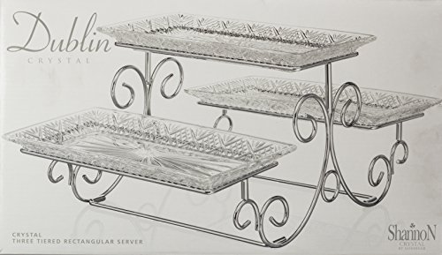 Godinger Silver Art Dublin 3 Tiered Glass Buffet Serving Tray - Chrome Plated Platter Stand With Starburst Design - Party And Event Dessert And Food Display Server #TOP4