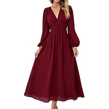 LOZ Womens 2026 Spring Summer Maxi Dresses Long Sleeve V-Neck Puff Sleeve Long Dresses Elegant Wedding Guest Maxi Dress