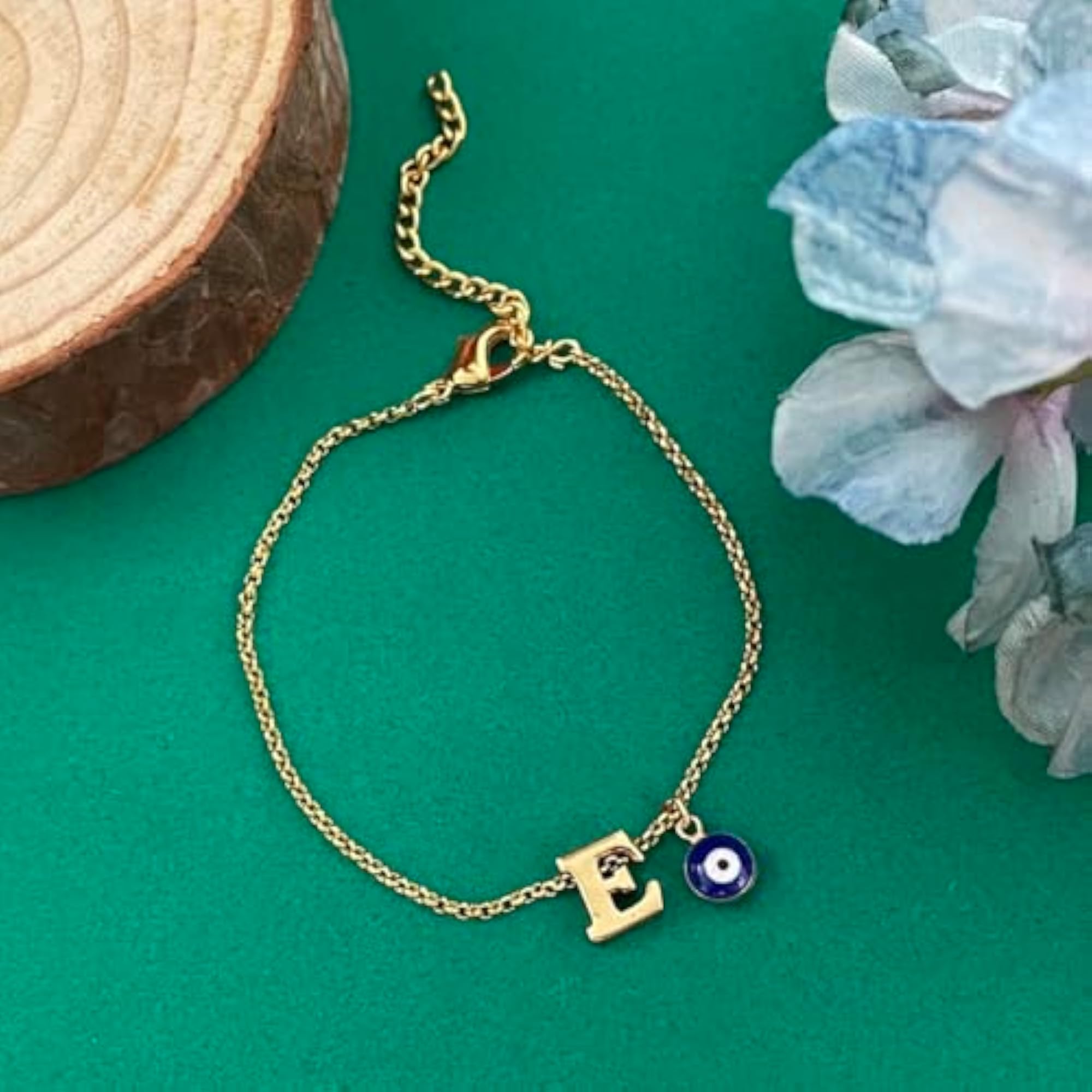 Letter 'E' Blue Evil Eye Initial Rakhi Bracelet, Gift for Bhaiya