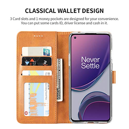 Feitenn Oneplus 8T Case, Oneplus 8T Leather Case, Flip Case Folio Wallet Cover Kickstand Card Holders Pu Leather Soft Tpu Magnetic Closure Bumper Shockproof Defender Shell For Oneplus 8T 2020 - Orange #TOP1
