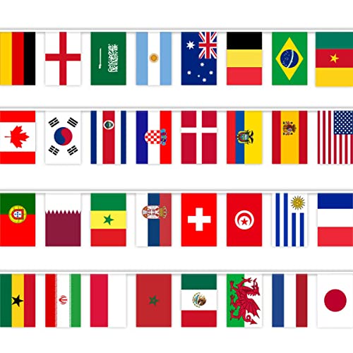32 Banderas Banderas Mixtas Copa Mundial 2022 Banderas, Banderas de La Copa Del Mundo Para Fiesta, Bar, Restaurante, Decoración de La Bandera de La Copa del Mundo (8m) Cover