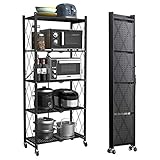5-Tier Foldable Standing Shelf Units Storage Rack,Metal Heavy Duty Storage Shelf with Wheels